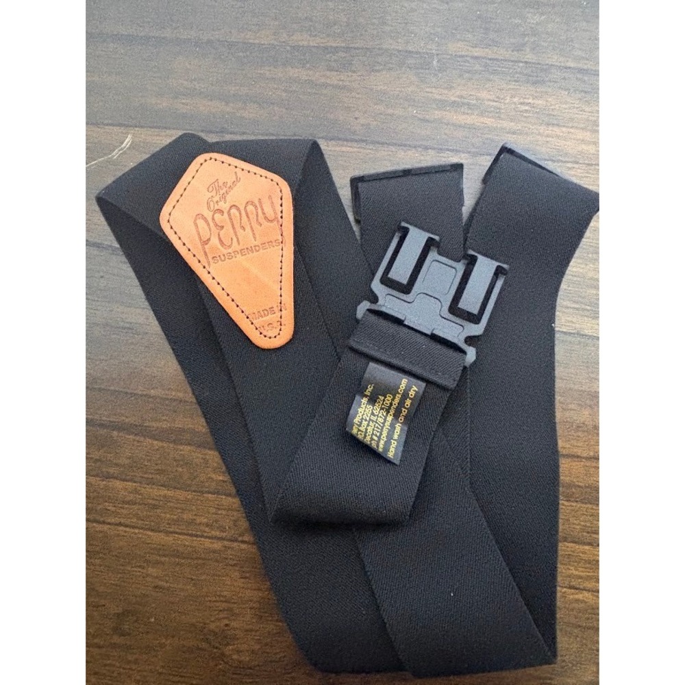 Perry Suspenders Mens Black Y-Back Belt Clip Adjustable Heavy Duty Made in USA